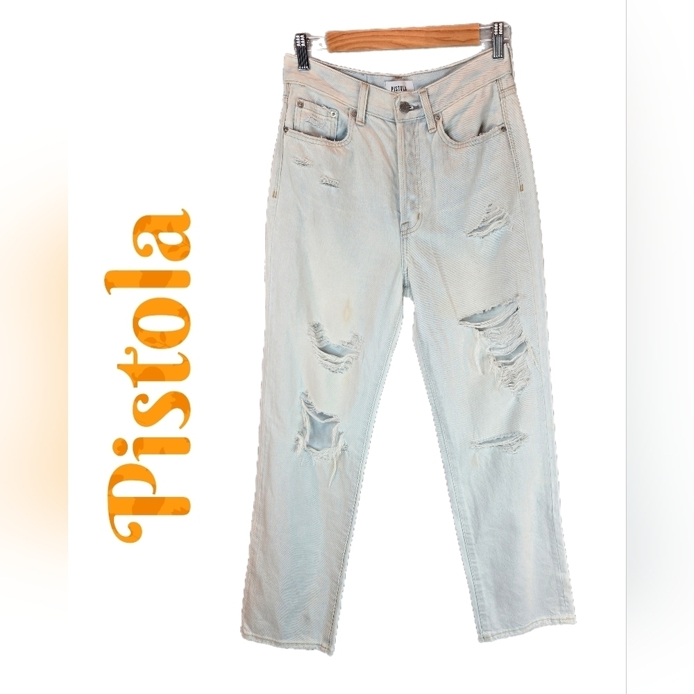 Pistola Cassie Super High Rise Straight Leg Jeans Sz 26x29.5 Super Distressed